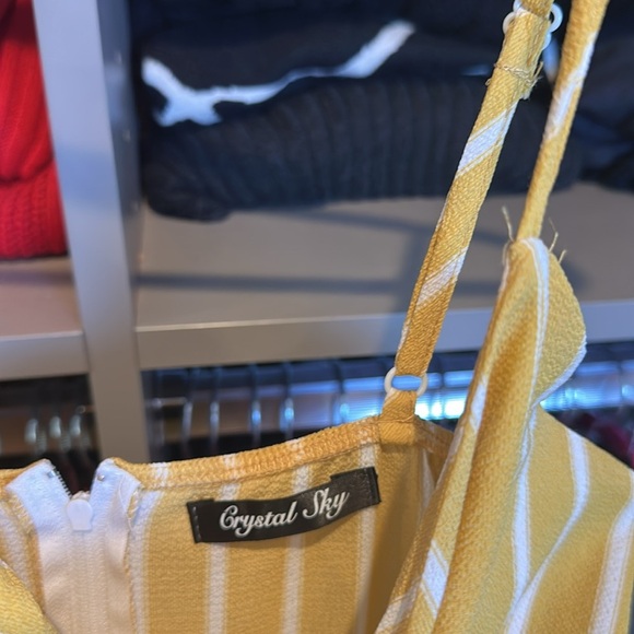 Crystal Sky yellow/white striped v neck front tie adjustable strap jumpsuit XS - Picture 2 of 3